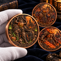 Pièce de monnaie d'imitation en cuivre pur 999 de 1 oz, électroplaquée, série Halloween, Citrouille Diable, en relief 3D, couleur UV, artisanat métallique