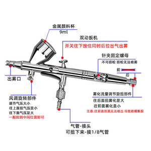 Kit aérographe 0.2-0.3-0.5mm à alimentation par gravité, double action, vitesse réglable, portable, capacité du réservoir 7.0cc - Product Image 4