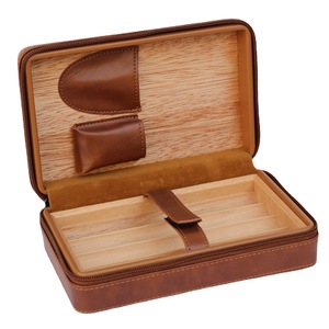 Portable Leather Cigar Humidifier Zipper Case with Moisture-Proof Classic Design for Traveling Storing <b>Camping</b> Cigars - Product Image 6