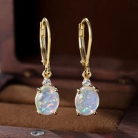 Nuevos Pendientes de Ópalo Shino para Mujer, Microincrustaciones de Circonio, Aleación de Zinc, Baño de Platino, Joyería de Alta Calidad