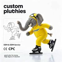 Groothandel op maat gemaakte schaatsende olifant knuffel OEM winter race grote dieren knuffel mascotte aangepaste merk mascotte CE CPC