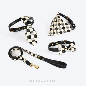 Classic Checkered Dog Leash <strong>and</strong> <strong>Collar</strong> Wholesale <strong>Detachable</strong> Leather Dog <strong>Collar</strong> Neck <strong>Collar</strong> with Scarf or Bow Tie - Product Image 2