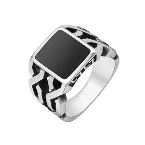 Anello da Uomo in Acciaio Inossidabile Placcato <span class=keywords><strong>Argento</strong></span> con Pietra di Onice Nera Gioielli <span class=keywords><strong>Artigianali</strong></span> Turchi - Product Image 1