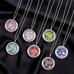 Fashion Raw Crystal Pendant Necklace Steel Living Memory Floating <strong>Locket</strong> Tumbled Gemstone Women/Men's Luck Healing - Product Image 4