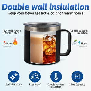 Mug à café en acier inoxydable gravé avec logo personnalisé de 14 oz, tasse à double paroi isolée sous vide avec poignée, cadeau personnalisé pour l'équipe ou l'amitié - Product Image 1