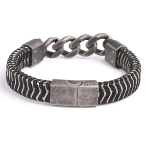 Bracelet en cuir tressé pour <span class=keywords><strong>homme</strong></span>, chaîne <span class=keywords><strong>gourmette</strong></span>, fermoir magnétique en acier, noir antique, en acier inoxydable, style Tizti - Product Image 4
