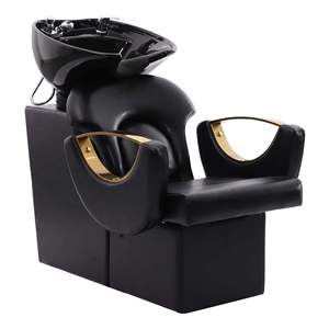 K Black Gold Fauteuil de lavage inclinable avec bac en céramique pour salon de coiffure et barbier - Product Image 1