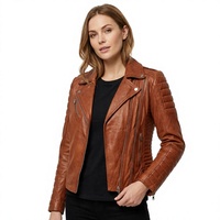Damen-Motorradjacke aus echtem Leder, schmale Passform, Biker-Mantel, Reißverschluss, lange Ärmel, Stehkragen, Herbstkleidung
