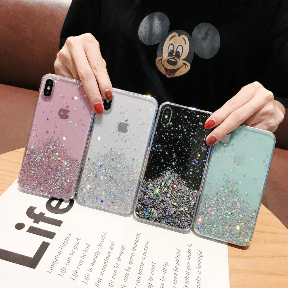 Coque de téléphone apple à paillettes scintillantes, étui souple Transparent en TPU pour iphone XR, X, 11 Pro, XS MAX, 6, 6S, 7, 8 Plus