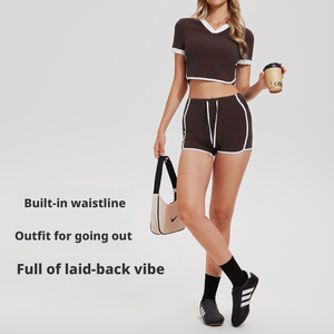 Completo da Yoga Europeo e Americano per Donna, <span class=keywords><strong>Sexy</strong></span>, con Pantaloncini e Maglia a Maniche Corte, Alta Elasticità per Corsa e <span class=keywords><strong>Ciclismo</strong></span> all'Aperto - Product Image 2