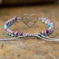 Meilleure vente transfrontalière : Bracelet d'amitié tressé fait main pour femme, avec perles en pierre naturelle de pierre impériale violette en forme de cœur, Woying