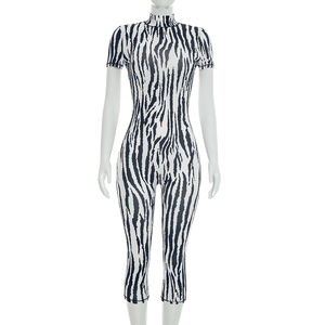 Viviblook D26JP191 Mono informal de verano para mujer, mono informal ajustado con espalda descubierta y manga corta estampado para mujer - Product Image 3