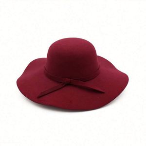 Cheap Character Casual Solid Color Wide Brim <b>Felt</b> Fedora <b>Hats</b> <b>Women</b> Winter - Product Image 4