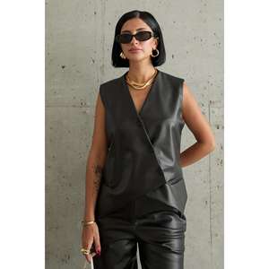 Ensemble 2 pièces noir croisé pour femme : gilet et pantalon, style chemisier et pantalon, taille XL, vente en gros - Product Image 2