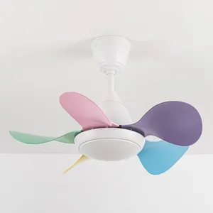 Camera per bambini di piccole dimensioni AC DC 6 Leave ventilatore da soffitto silenzioso per interni con lama in ABS colorato da 29 pollici con luce a LED da 24W