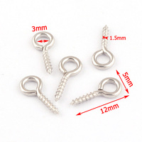 Petites épingles à œil en argent 12mm, œillets, vis, fermoirs filetés, crochets pour la fabrication de bijoux, bricolage, vente en gros