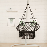 Balancelle Macramé pour Patio, Fauteuil Suspendu Intérieur Extérieur Décoratif avec Pompons et Franges pour Enfants et Adultes