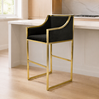 Chaise de bar moderne en velours avec base en acier inoxydable, tabouret de comptoir pour hôtel, restaurant, salon