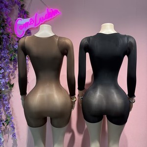 Soldes de printemps : Combinaison sexy transparente à manches longues pour femme, combinaison une pièce en maille, couleur unie, amincissante - Product Image 5