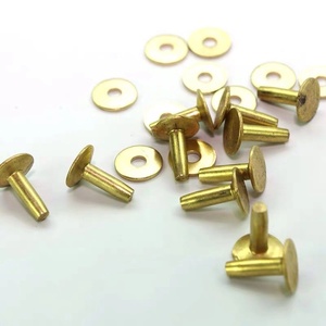 Brass <strong>Rivet</strong> Flat Head Solid Copper <strong>Rivet</strong> and Burrs for <strong>Leather</strong> 3.4x14.5mm - Product Image 3