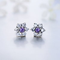 Anting Tusuk Perak 925 Sterling Berhiaskan Bunga Mewah dengan Zirkonia Kubik untuk Wanita, Perhiasan Berkualitas untuk Pesta