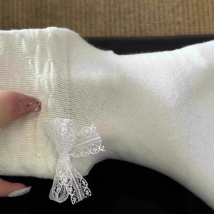 <span class=keywords><strong>Ballet</strong></span> Style Bow Crew Socken für Frauen Sommer Neue Spitze Atmungsaktive Spandex/Polyester Miu Style Passende kleine Lederschuhe - Product Image 3