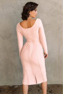 Col rond cravate taille à manches longues 2022 noël nouvel an rose robe de pansement moulante femmes Sexy robe de soirée tenues de soirée - Product Image 5