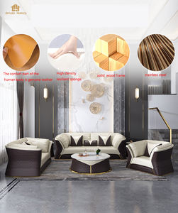 Meja Tengah Meja Kopi Marmer Bulat Putih dan Set Sofa Kulit Asli Furnitur Ruang Tamu Sofa Ruang Tamu Atas Modern - Product Image 4