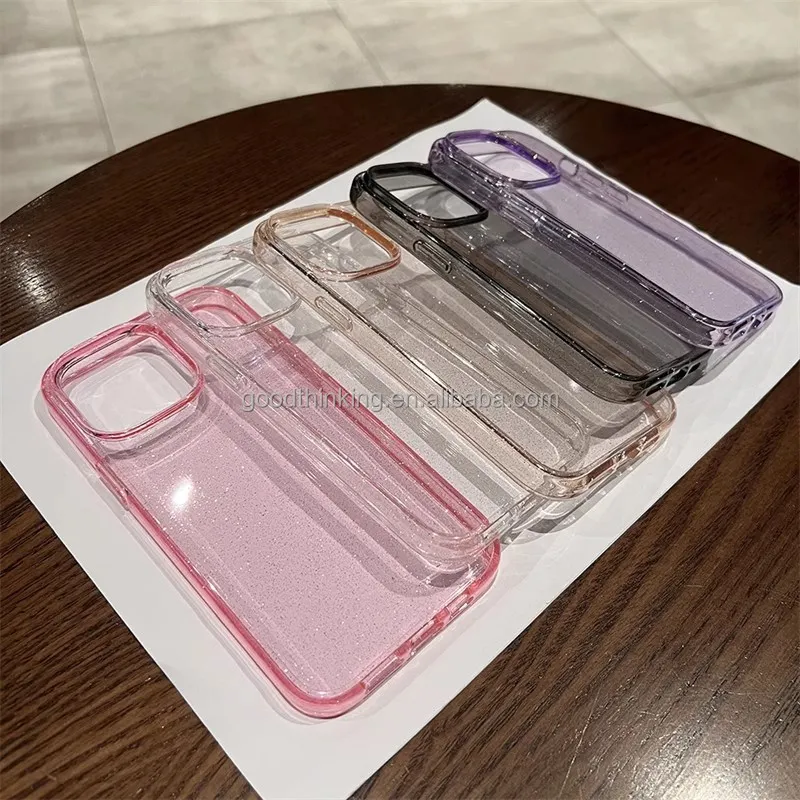 Varios colores transparente moda chica cubierta de protección del teléfono inteligente suave a prueba de golpes TPU Glitter funda para teléfono móvil