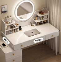 Coiffeuse de chambre moderne et simple avec bureau intégré, meuble de maquillage intelligent et rangement, miroir de petite taille inclus