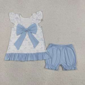 RTS Boutique Casual Dog Print <b>Big</b> <b>Bows</b> Sister Girls Clothing Sets Summer Breathable New Designs Clothes - Product Image 2