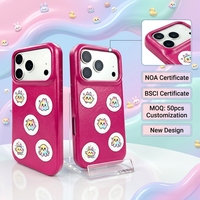 Étui de téléphone en cuir PU noir brillant avec motif autocollant de dessin animé mignon, protection intégrale antichoc pour iPhone 15 16 17 18 Pro Max