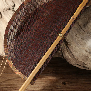 Chinese Handmade Bamboo Woven Waist Fan Fine Bamboo Strip Round Natural Handmade Art Collectible Photo Prop - Product Image 5