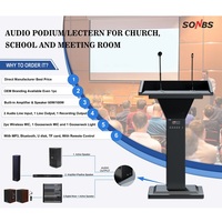 Polvo de sonido Plus, atril de conferencia inalámbrico multifuncional, podio de púlpito de iglesia con micrófono ligero, altavoz de micrófono