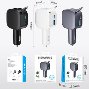 Intrekbare autolader 105W snelladen USB-C autolader met 70cm intrekbare kabels en <span class=keywords><strong>2</strong></span> poorten - Product Image 6