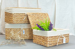 Panier de rangement en jacinthe d'eau personnalisé, panier rectangulaire tressé en jacinthe d'eau, boîte de rangement durable avec couvercle, boîte de finition en provenance du Vietnam - Product Image 2