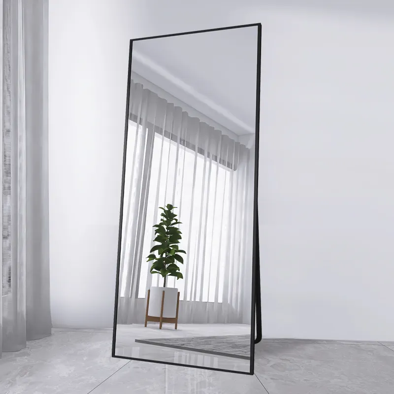China Manufacture Decorative Black Metal Framed Full Length Large Standing Mirror aluminium dressing mirror