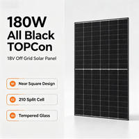 Panneau solaire carré 180W N pour 18V, tout noir, verre trempé, pour camping-car, balcon, réseau, vente en gros, efficacité 24,5%, système solaire hybride