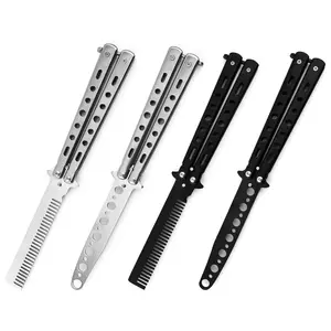 Wholesale Private Brand Training Foldable Comb Stainless Steel Pocket Folding Butterfly Knife Comb