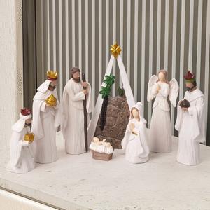 Pyramide de Noël en résine en gros, scène de la Nativité de Jésus avec 9 figurines, crèche, scène de la Nativité artistique peinte à la main, ornement de bureau - Product Image 6