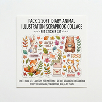 Lot de 1 : Décoration décorative découpée en forme d'animal, auto-adhésive, pliable en trois, en PET, pour scrapbooking et collage, illustration de journal intime.