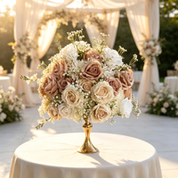Vente en gros de fleurs artificielles élégantes de couleur champagne, centres de table blancs, boule de fleurs de table, rose, décoration de table principale, fournitures de décoration de mariage