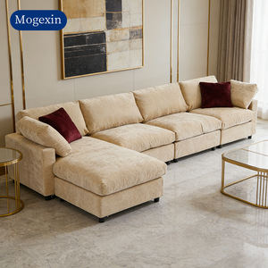 Sofá Seccional Modular de Lujo Moderno, Tela Beige, Diseño de Sofá Nube de 3 Plazas, Patas de Madera, Relleno de Esponja - Product Image 3