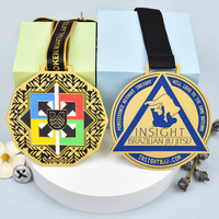 Médaille de récompense en métal émaillé rond découpé avec logo personnalisé, pour arts martiaux et Jiu-Jitsu brésilien, avec ruban