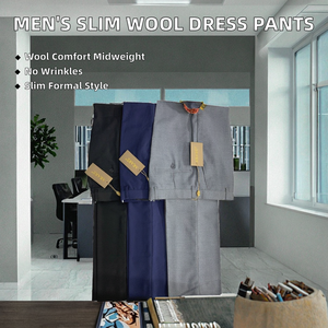 Pantalon de Costume Homme Slim Fit en Laine Coupe Droite Couleur Unie pour Bureau, Mariage et Usage Quotidien, Infroissable, Teint Uni - Product Image 2