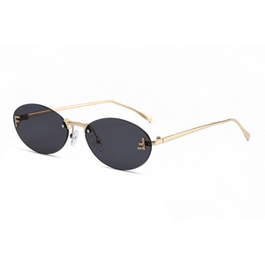 Gafas de Sol sin Marco con Letra <span class=keywords><strong>F</strong></span> de Estilo Nuevo, Montura Ovalada con Incrustaciones de Diamantes, Gafas de Moda Europeas/Americanas, Montura Pequeña - Product Image 5