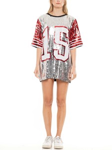 कस्टम महिलाओं अलक धातु सेक्सी सेक्विन बड़े गिर कंधे टीशर्ट शर्ट कपड़े महिलाओं के लिए पार्टी - Product Image 2