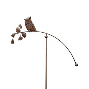 <b>Ground</b> Mount Metal Tree Branch With Owl Garden <b>Stake</b> Rust Finish Customizable Designs For Outdoor Decoration - Product Image 1