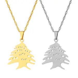 Libanon Karte Zeder Baum Flagge Anhänger Halskette Edelstahl Gold/Stahl Farbe Männer Frauen Ethnischer Schmuck Geschenke