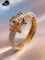 Bracelet de luxe personnalisé en or 9K/14K/18K avec diamants de laboratoire, motif léopard et tigre, pour femme